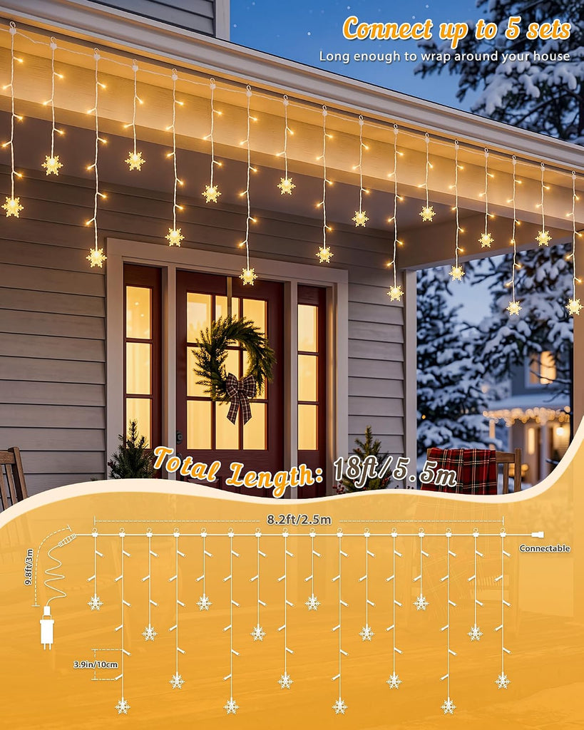 8.2FT 80 Count Warm White Christmas Snowflake Icicle Fairy Lights