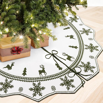 72 Inch Christmas Tree Skirt, Knit Tree Skirt for 12ft Tree to 9ft Tree, Double-Sided Green and White Large Tree
