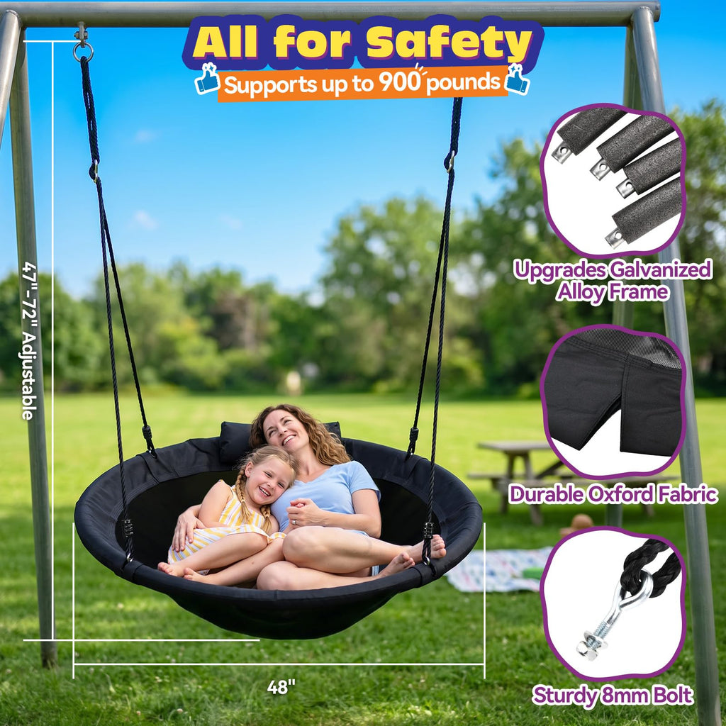 Tree Swing, 48 inch Saucer Swing for Kids, for Outdoor Backyard, Black