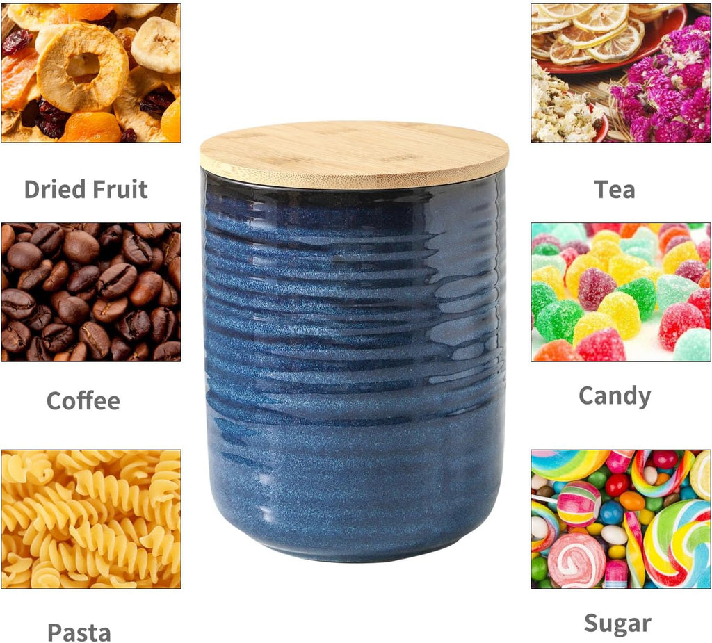 Ceramic Food Storage Jars with Bamboo Lids - 80oz + 24oz Kitchen Canister Set - 7.5" & 5.9" Airtight Containers - Set of 2