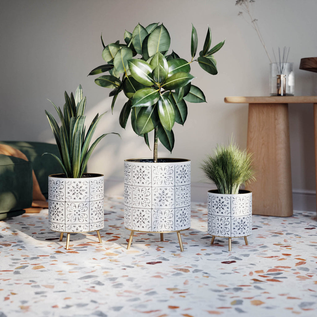 Tristan Neutral Minimal White and Black Modern Style Planter with Nyra Stand, SelectBase Plant Pots, Indoor Planter