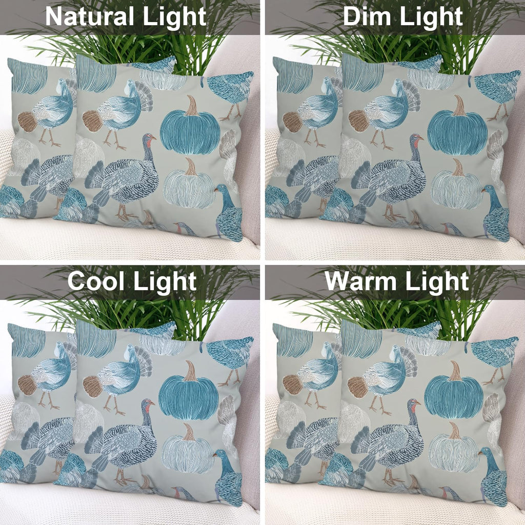 Turkeys Pumpkins Throw Pillow Covers, Line Art and Decorative Pillow Covers Digital Printing Blended for Couch Sofa