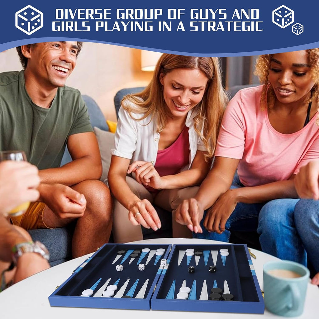 15 inch Backgammon Sets for Adults - Classic Board Game for Adults - Portable Travel Backgammon Set for 2 Players