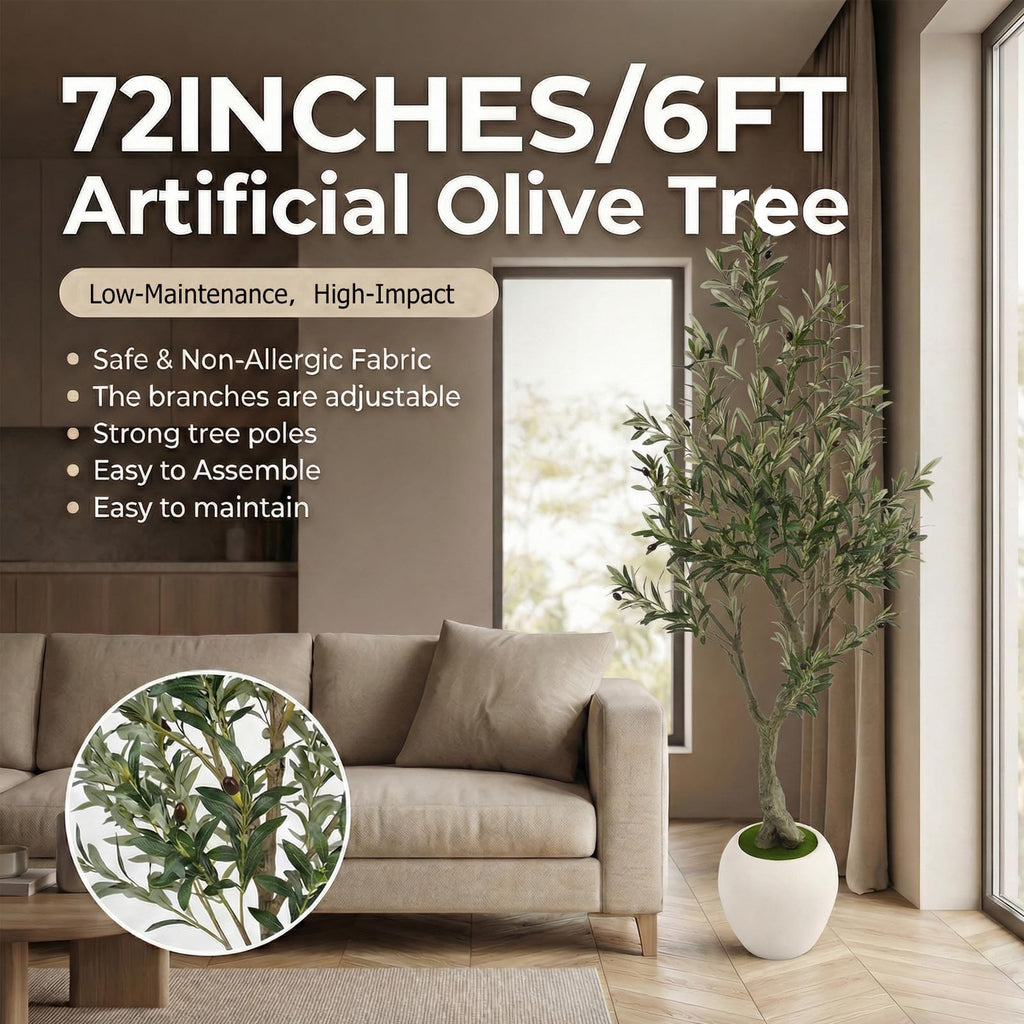 6ft Faux Olive Tree Artificial Indoor, Fake Olive Tree with Pot, Large Olive Branches and Lifelike Fruits, House Living