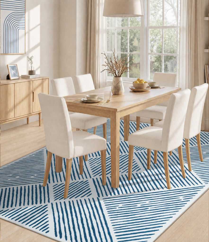Washable Blue and White Rug, Modern Area Rug
