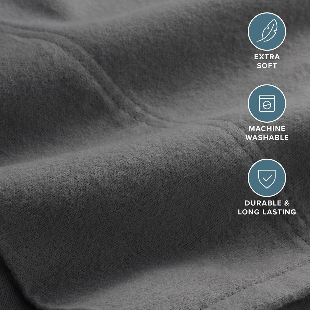 Flannel Pillowcases 100% Cotton (King Set of 2, Grey)