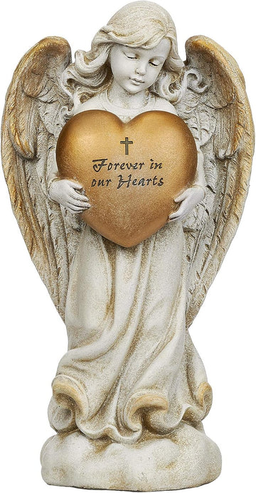 By - 12.25" H Memorial Angel Holding a Heart Garden Statue, Religious Outdoor Decor