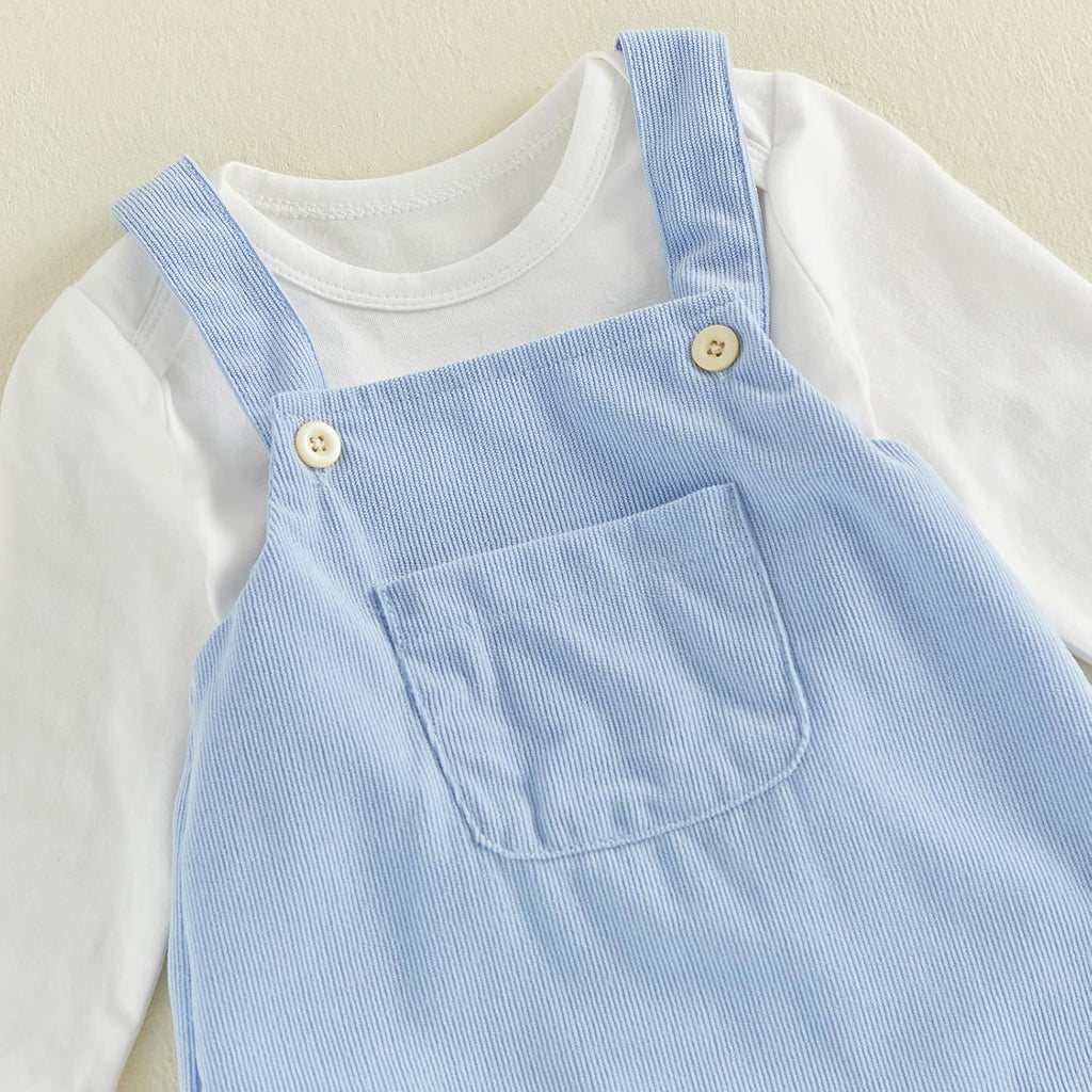 Newborn Baby Boy Clothes Infant Long Sleeve Romper Waffle Suspender Overalls Pants Hat Set Fall Winter Outfits