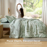 Queen Comforter Set - 7 Pieces Floral Sage Green GentleSoft Bedding Sets
