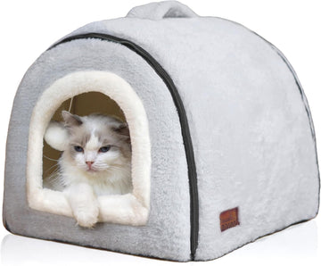 Cat Bed for Indoor Cats，Foldable cat cave，Anti-Slip & Water-Resistant Bottom，cat Houses for Indoor Cats or Small Dogs