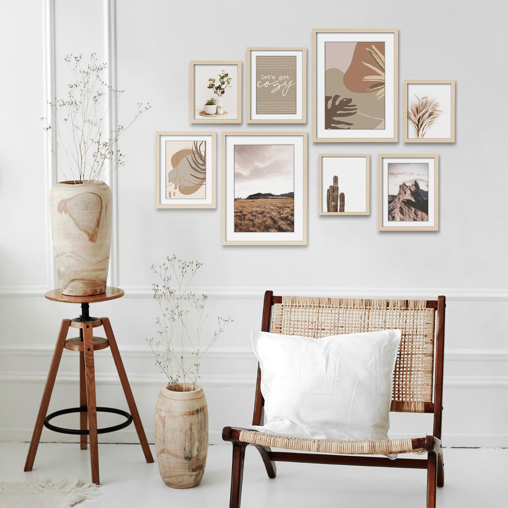 Gallery Wall Frame Set, 8 Pack Neutral Wall Decor, Beige, Large