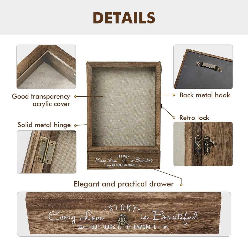 11x16 Wedding Shadow Box Display Case, Bridal Shower Gifts, Brown