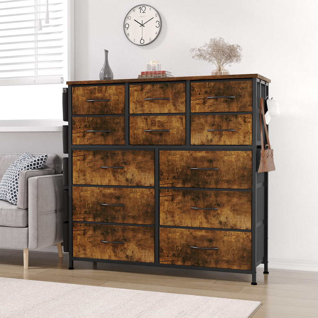 Dresser with 12 Drawer, Storage Organizer Unit with Fabric, Sturdy Metal Frame, Wood Tabletop, Easy Pull Handle...
