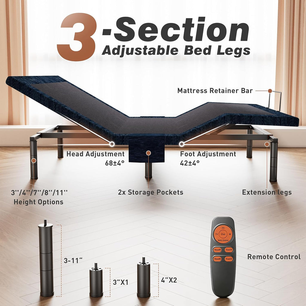 Patented King Adjustable Bed Frame Wireless Remote