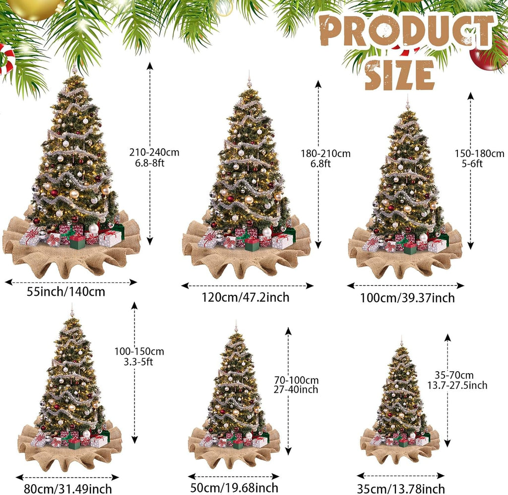 19.7" Christmas Tree Skirt Decor, Ruffled Burlap Tree Skirt, Linen