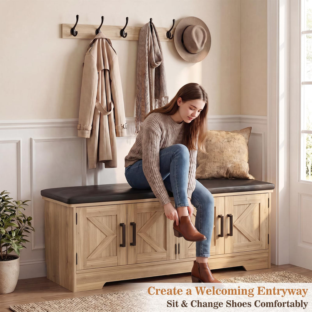 43.3" Farmhouse Shoe Storage Bench with Cushion