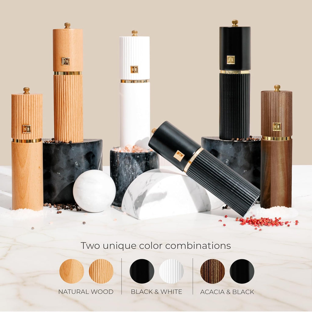 Wooden Salt and Pepper Grinder Set, Black and Dark Wood - Set of 2