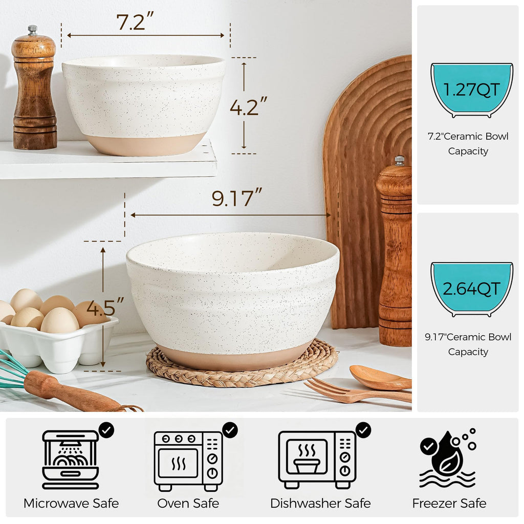 Large Ceramic Mixing Bowls Set of 2, Stoneware Nesting Bowls