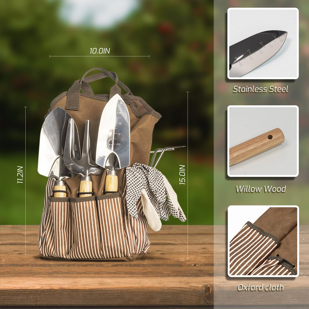 13-Piece Garden Tools Set with Tote Bag & Apron, Repotting Mat - Stainless Steel Heavy Duty Planting Kit, Ergonomic