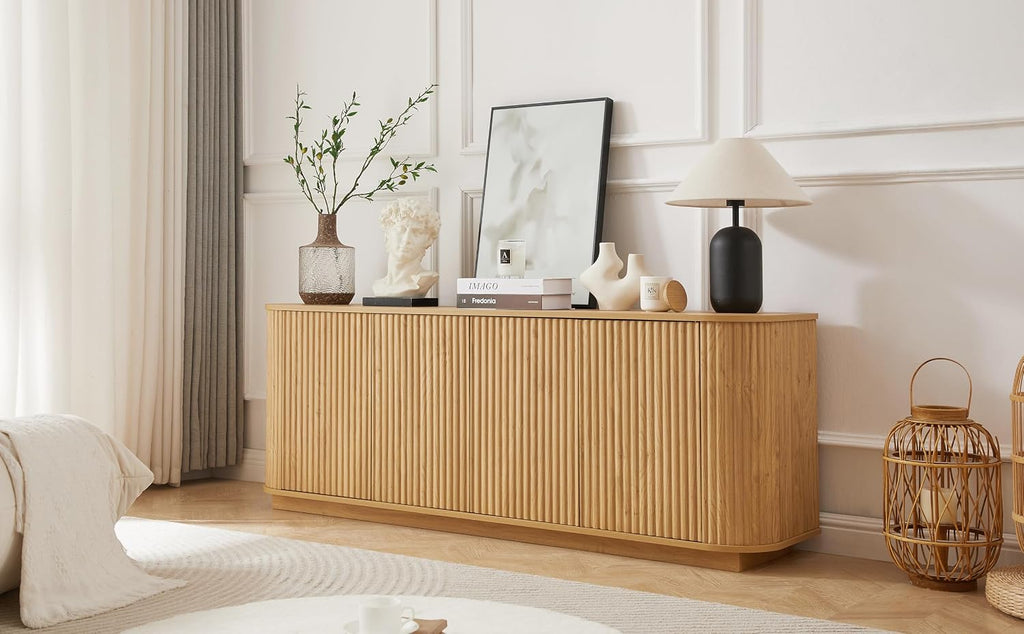 64" Sturdy Wooden Freestanding Storage Chest, Accent Cabinets with Wave Pattern, Utility Organizer with Simple Style