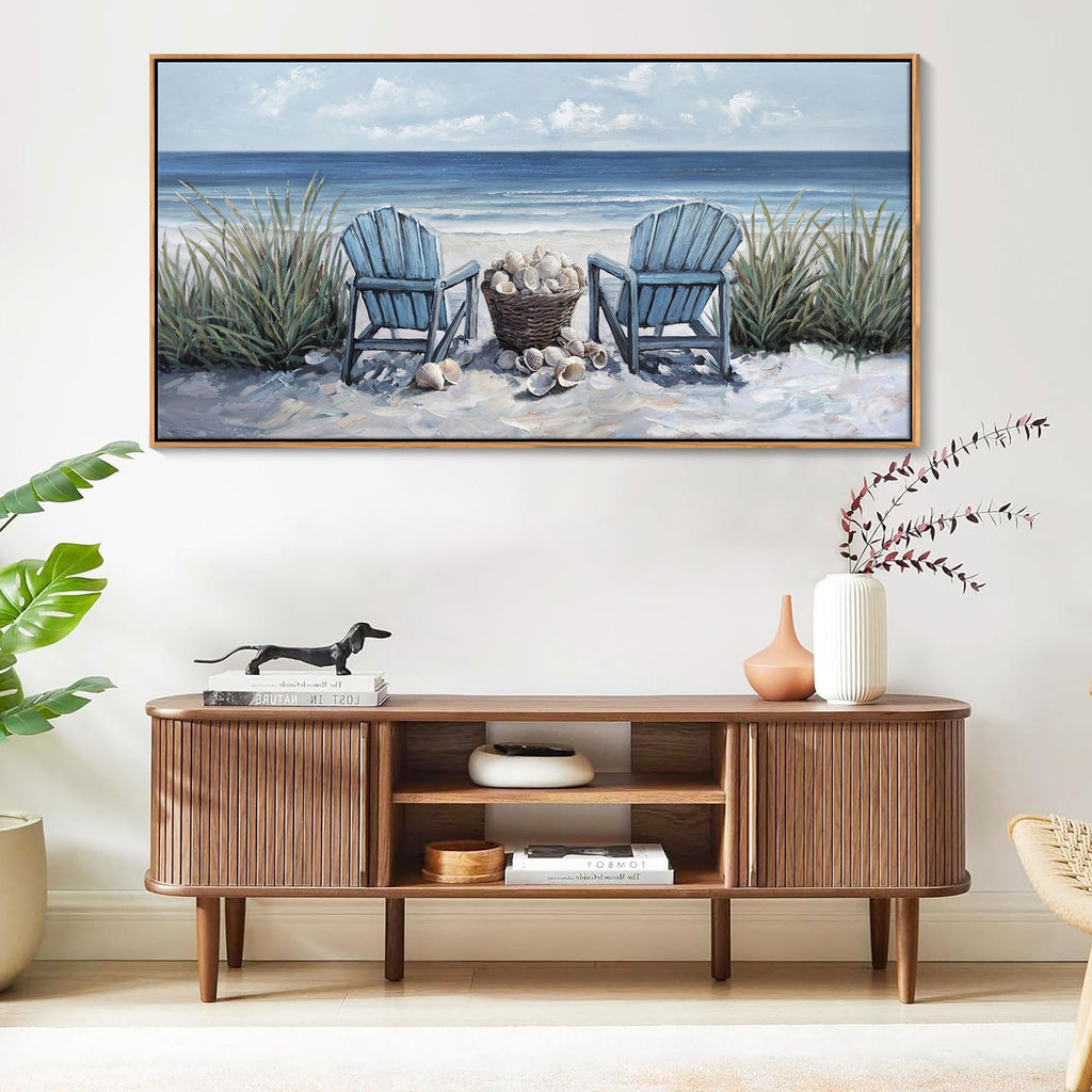 Coastal Wall Art - Large Landscape Wall Pictures Pictures, Ocean Beach Artwork, Blue Above Bed Wall Decor Coastal