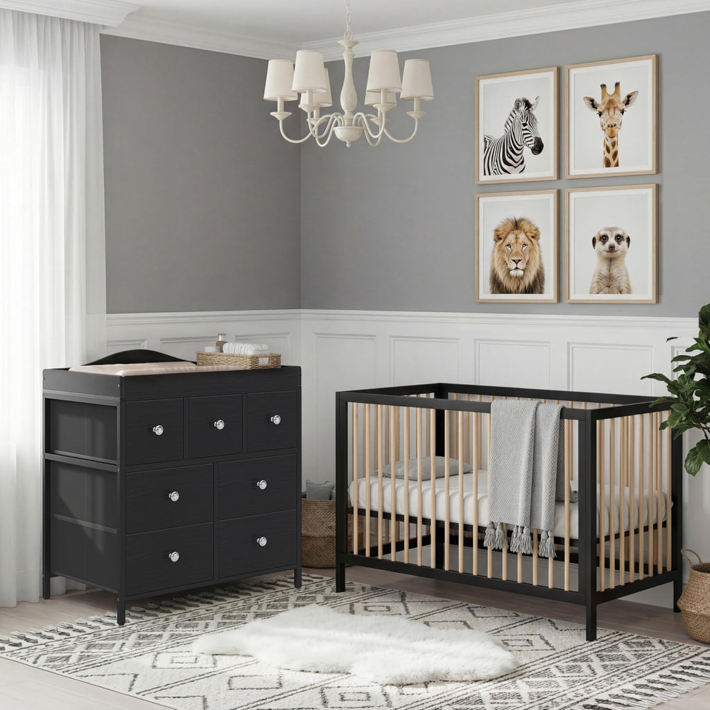 Changing Table Dresser with Storage, Baby Dresser with Changing Table Top Diaper Changing Station with 7 Fabric