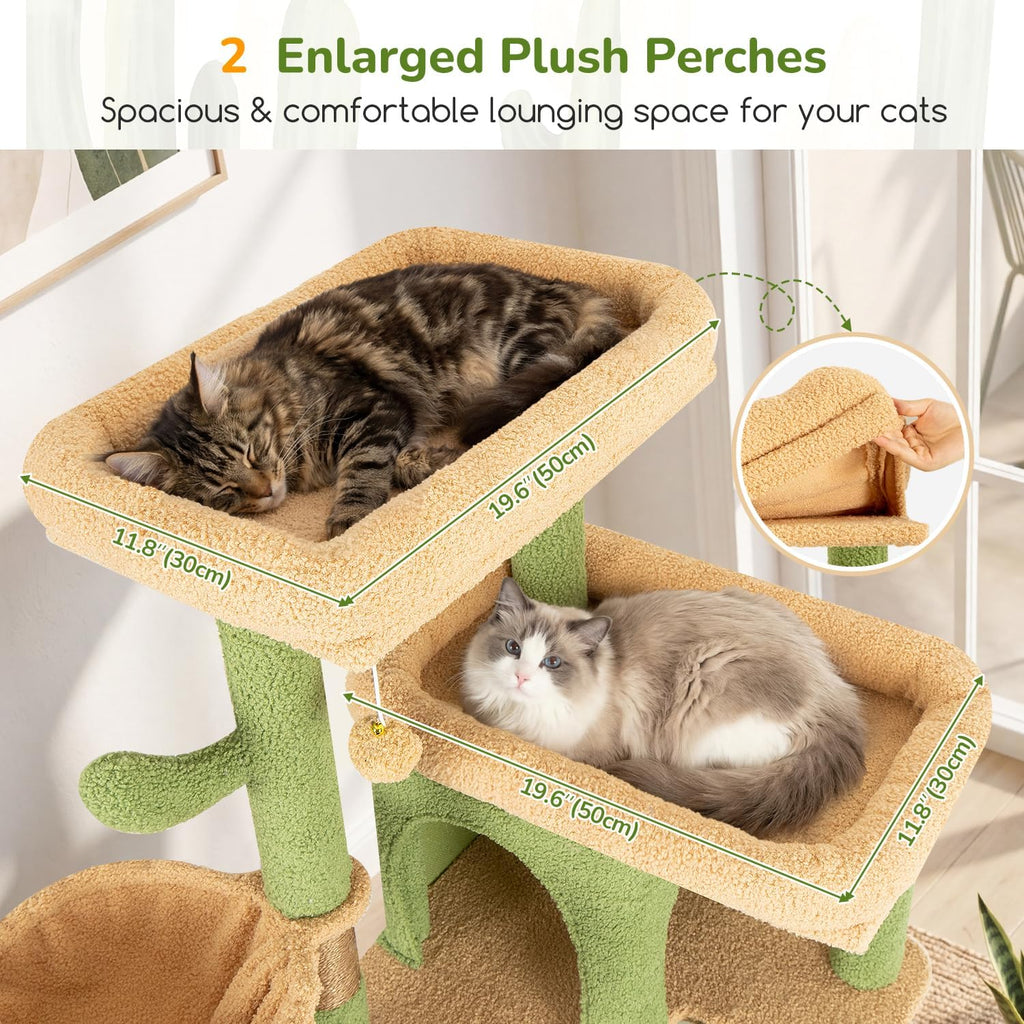 80in Extra Large Cactus Corner Cat Tree Tower, Green
