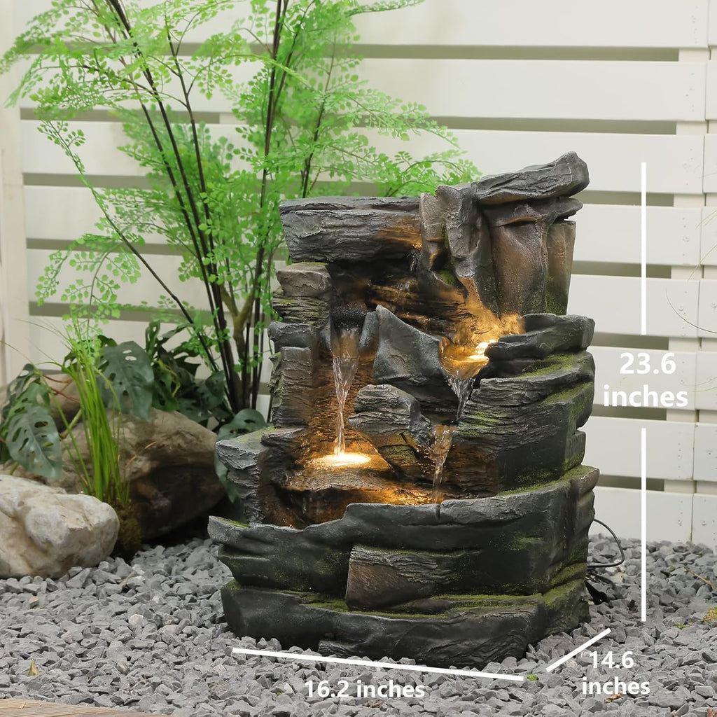 5-Tier Cascading Rock Water Fountain Outdoor