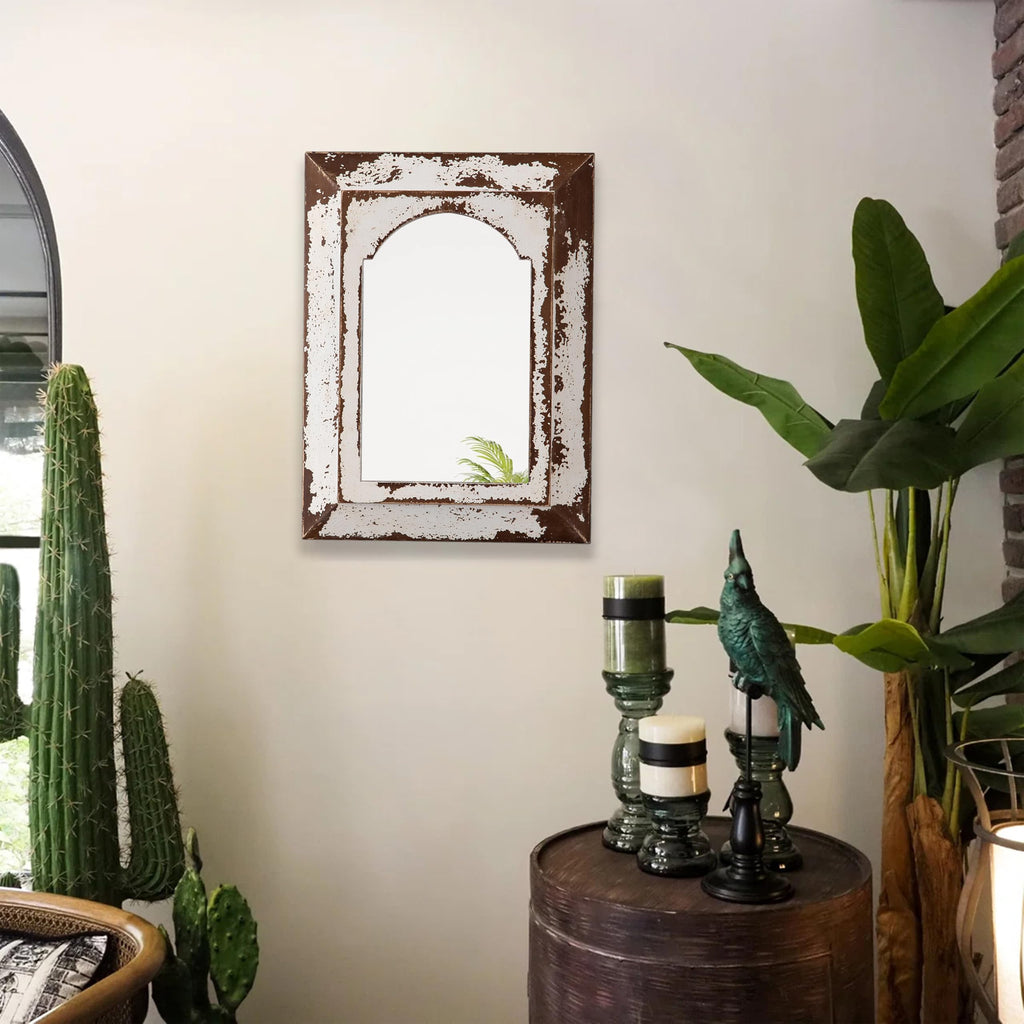 Farmhouse Small Arched Mirrors 16 X 12 Inch, Distressed White