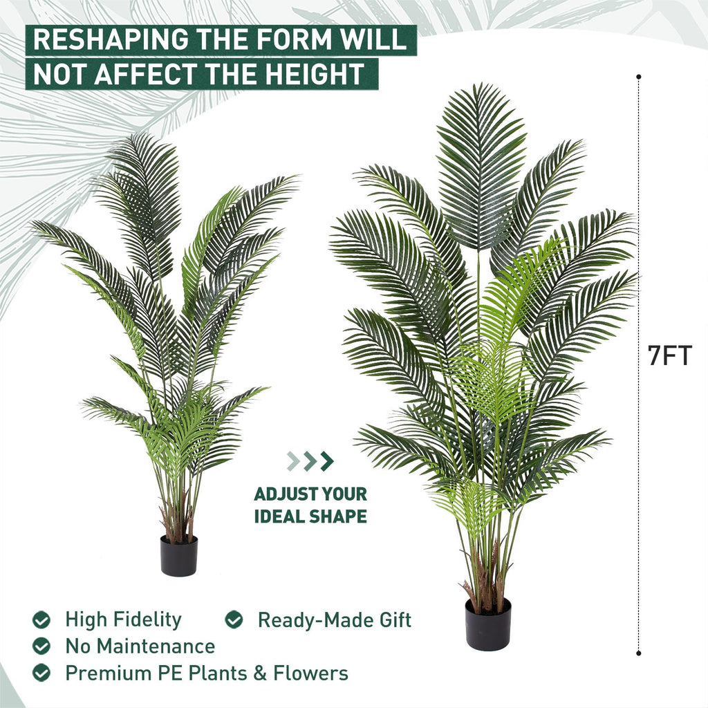 Artificial Tropical Palm Plant - 7 FT Artificial Tree with Pot Decor, Tall Faux Plants for Indoors and Outdoors