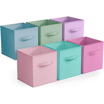Cube Storage Bin, Fabric, 6 Pack (11 Inch, Pastel Multi-Color 2)