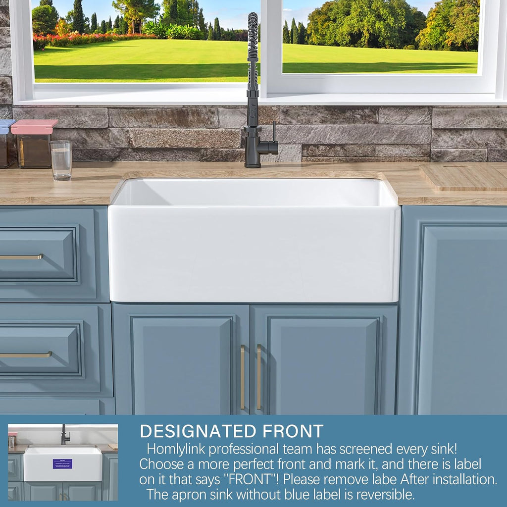 30" x 18" Fireclay Apron Front Farmhouse Sink White | Single bowl farm style, Easy to clean, Resistant to stains