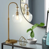 27" Mid-Century Modern 1-Light Table Lamp with Seeded Glass Dome Shade, or Office, Brushed Gold