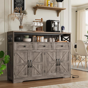 51" Farmhouse Buffet Sideboard with Storage, Kitchen Pantry Cabinet | with Storage Drawers, Wood Cupboard Hutch