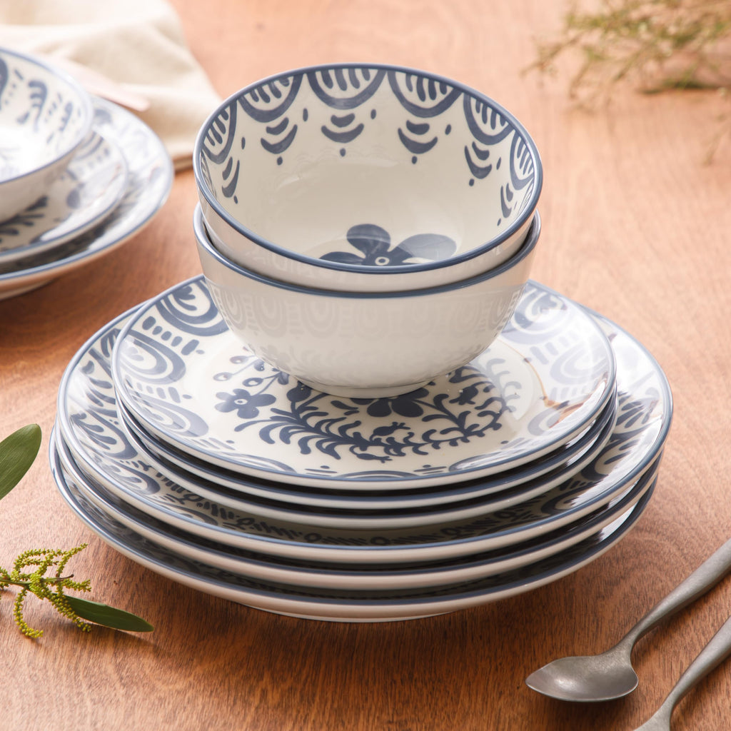 2-Time Oprah's Favorite Things - Valencia Flor 16 Piece Dinnerware Set, Artisanal Decorated Stoneware Plates & Bowls