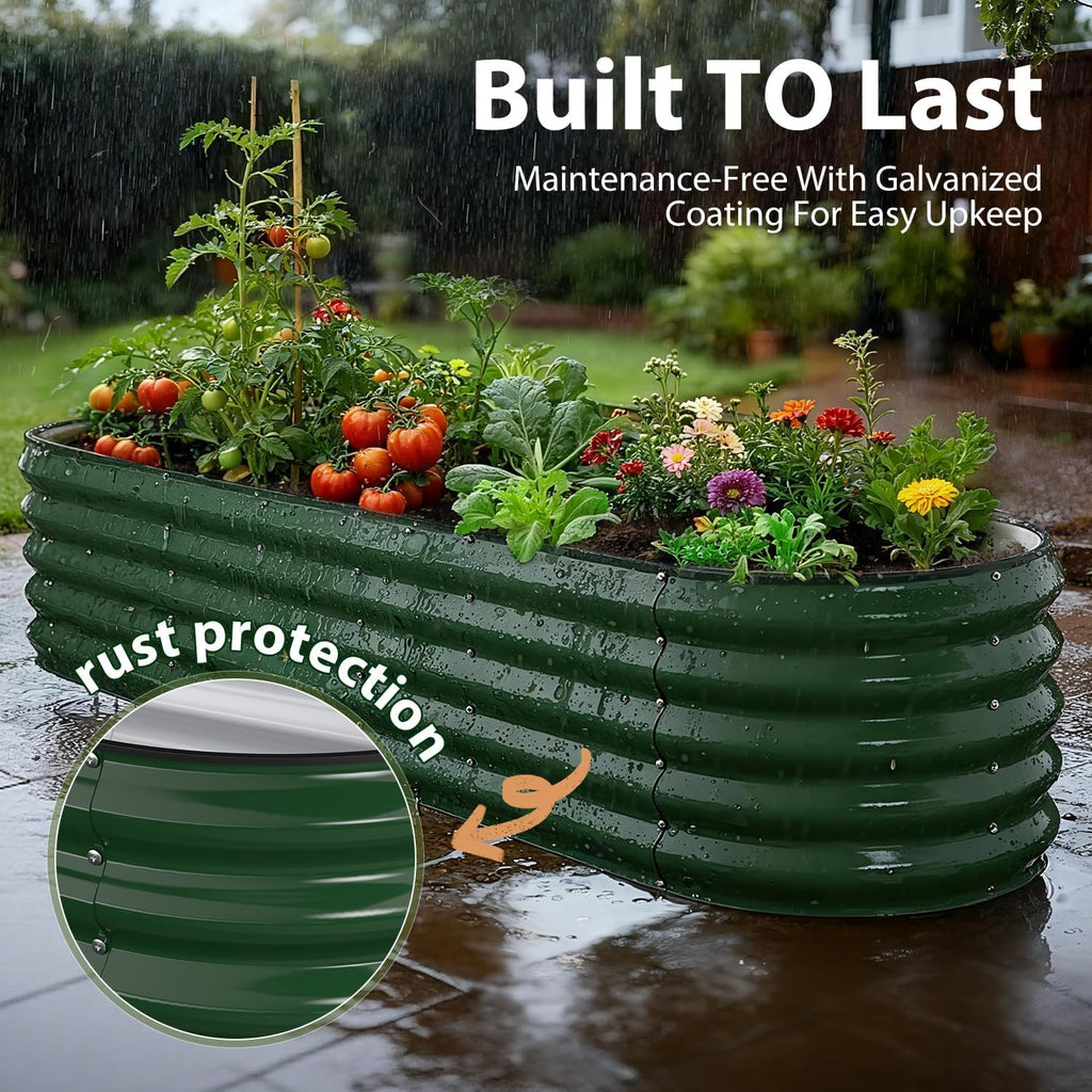 8x2x1.5 ft Galvanized Steel Raised Garden Bed, Raised Garden Bed Kit, Galvanized Planter Box Outdoor, 18" Tall Oval
