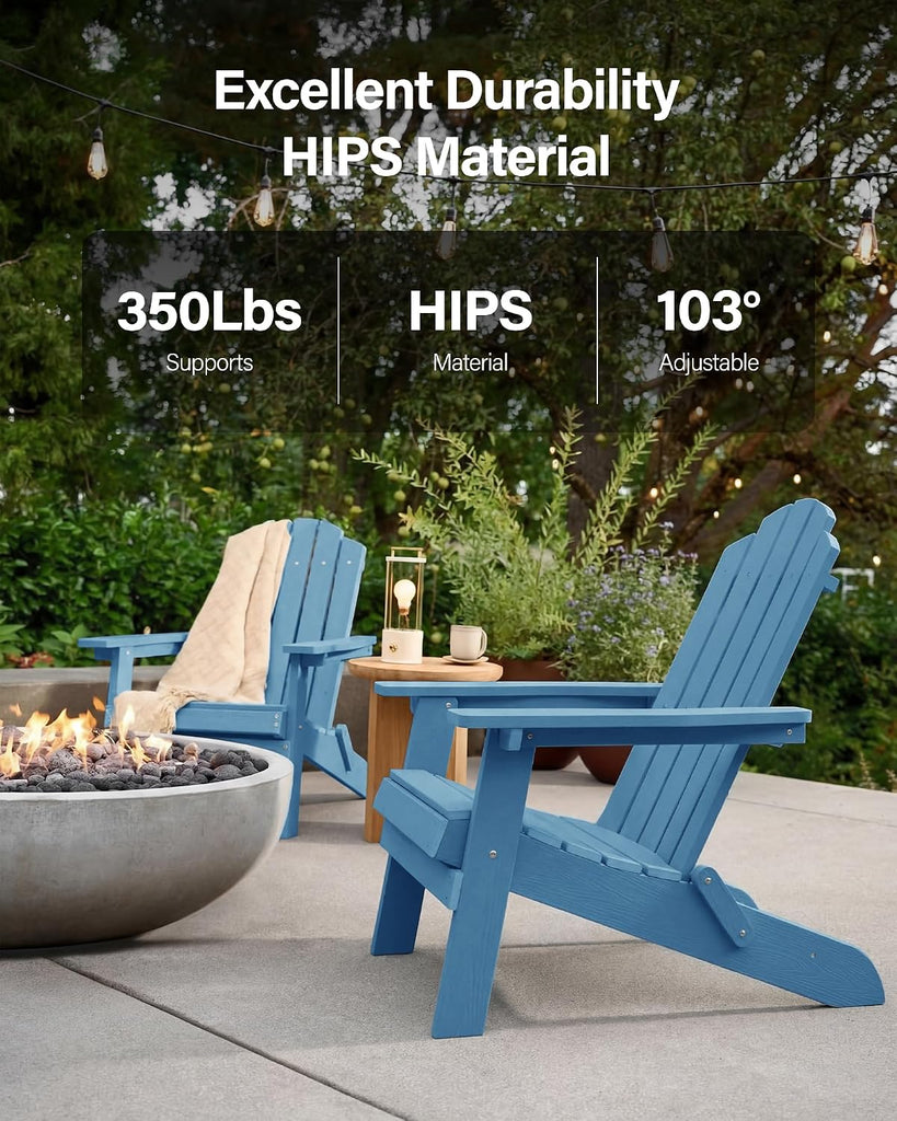 Folding Adirondack Chair for Outdoor, Easy to Assemble & Comfortable | All Weather Composite Plastic Adirondack
