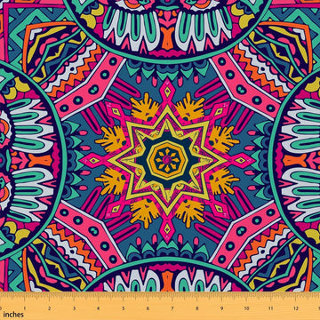 Irregular Geometric Patterns Outdoor Fabric by The Yard, Watercolor Stripes Graffiti Craft DIY Projects, Exotic Lotus