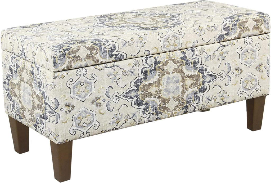 Ottomon Upholstered Rectangular Storage Ottoman Bench with Hinged Lid, Brown and Cream Large