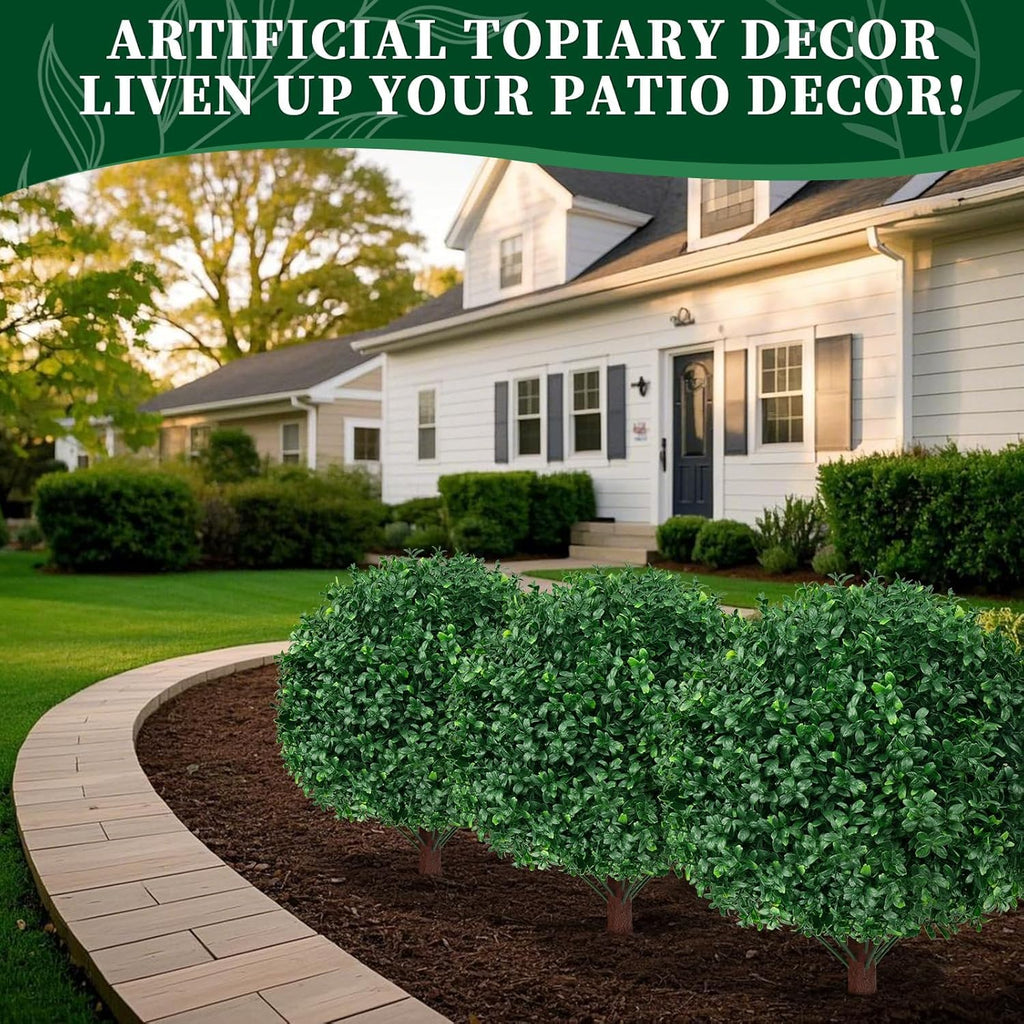 4Pcs Artificial Boxwood Topiary Ball Trees, Faux Boxwood Shrubs