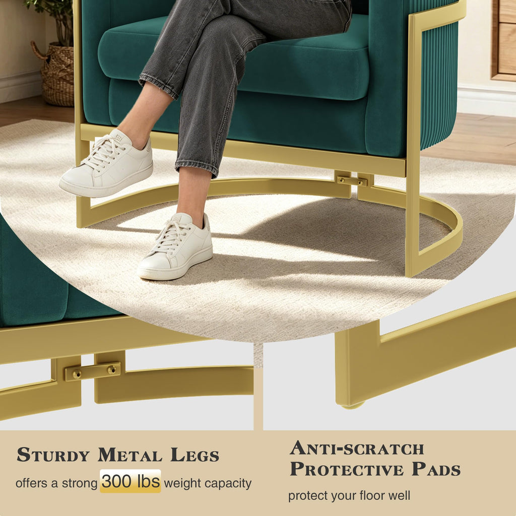 Green Accent Chair Modern Velvet Barrel Chair with Gold Metal Legs