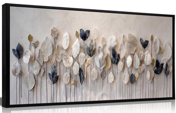 Large Framed Modern Boho Wall Art Textured Neutral Leaf Canvas Wall Decor Abstract Botanical Canvas Print, Modern