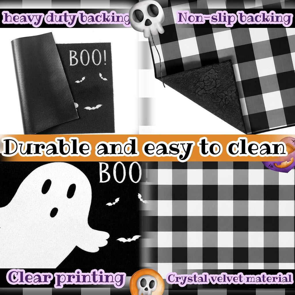 2 Pcs Halloween Ghost Door Mat | Non-slip Backing, Weather Resistant, Imitation Coco Coir Fiber, Easy Clean, for