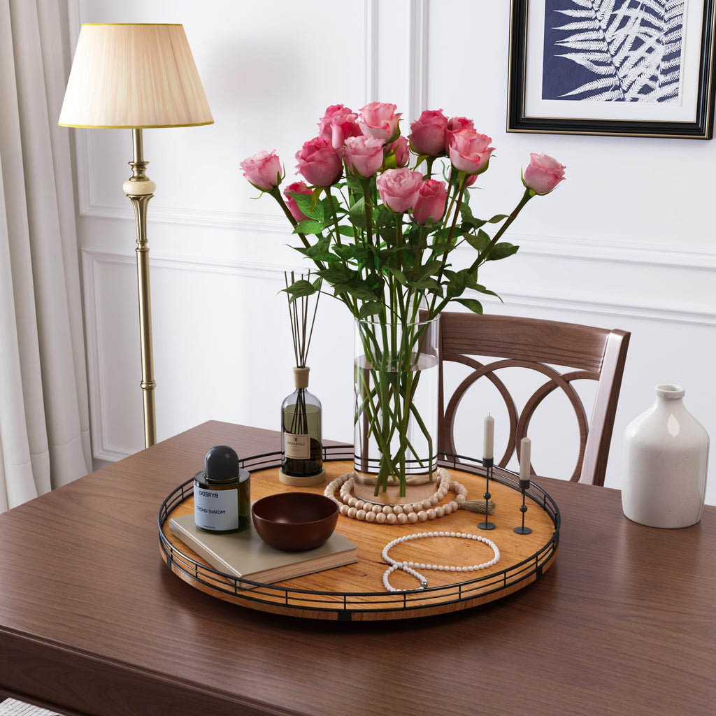 Walnut-Finish Wooden Lazy Susan Organizer for Dining Table