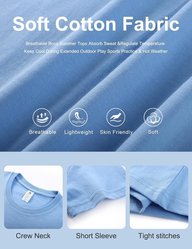 Kids Boys Cotton T-Shirts 5 Pack, Short Sleeve Crew Neck Tees Shirts for Boys Girls, Soft Basic Summer Tops