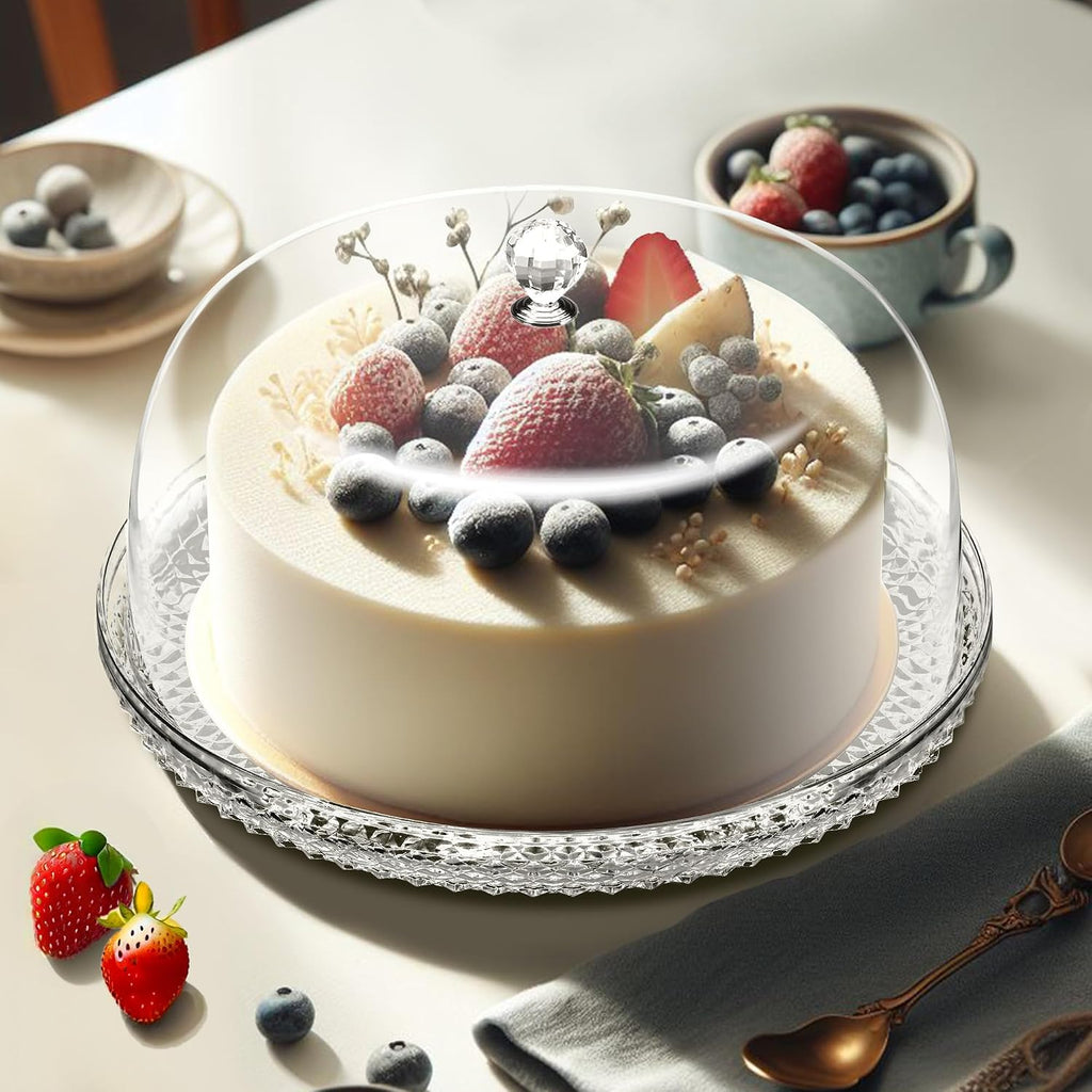 Kate - 12-Inch Acrylic Cake Plate with Dome, Plastic Cake Stand with Cover, Serving Platter with Lid, BPA-Free