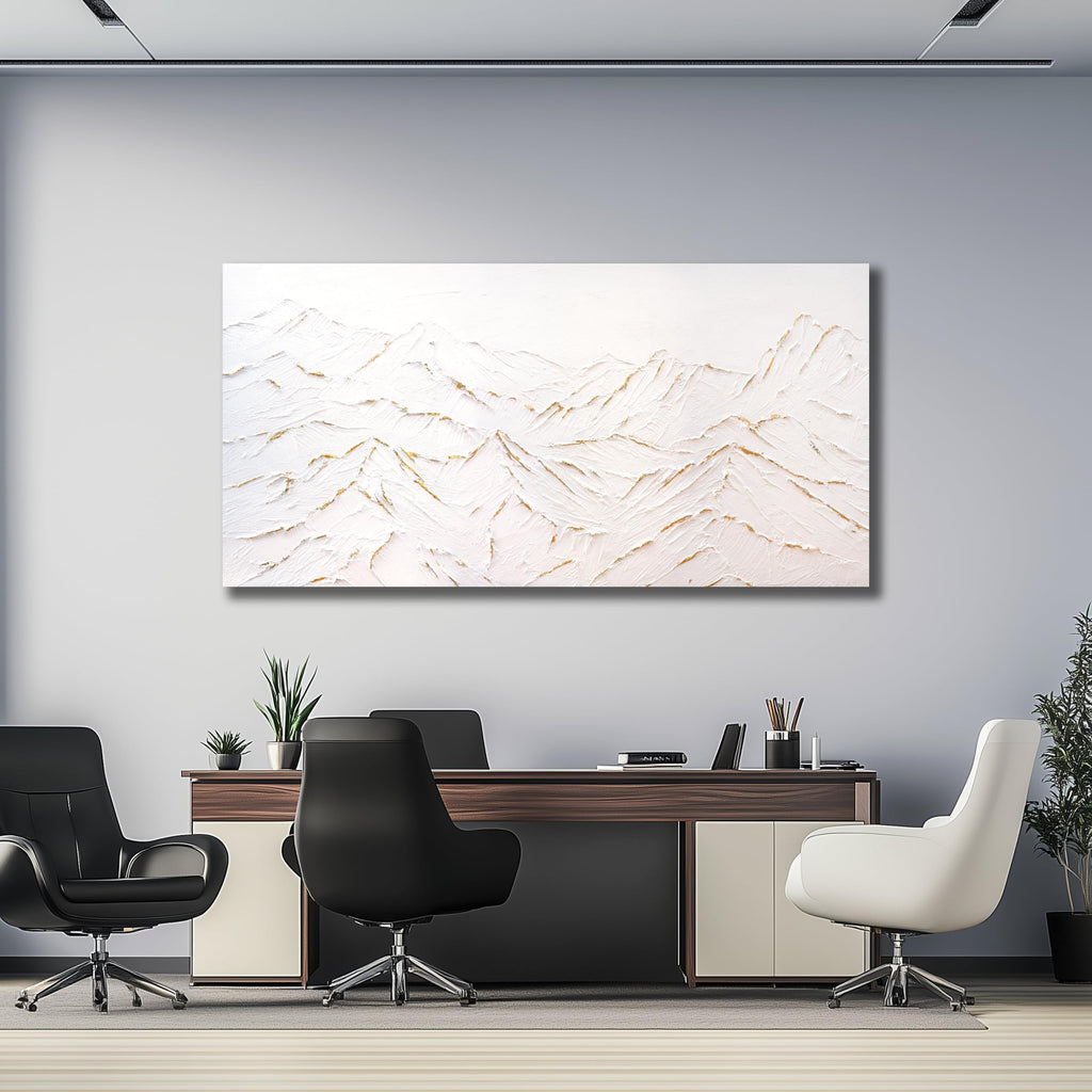 Large Abstract Mountain Wall Art White and Gold Wall Decor Aesthetic Canvas Painting Hanging Artwork Bedroom Dining