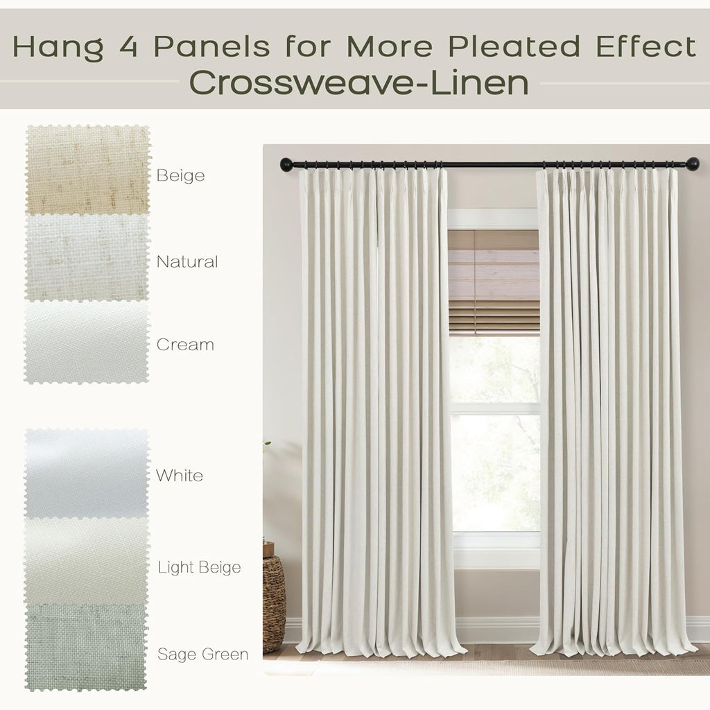 Pinch Pleated Linen Blackout Curtains 96 Inch Long 2 Panel Set, Floor to Ceiling Thermal Insulated Heat Blocking