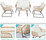 4 Pieces Outdoor Patio Furniture Set,Patio Conversation Set,Rattan Wicker Bistro Sets with Loveseat Chairs and