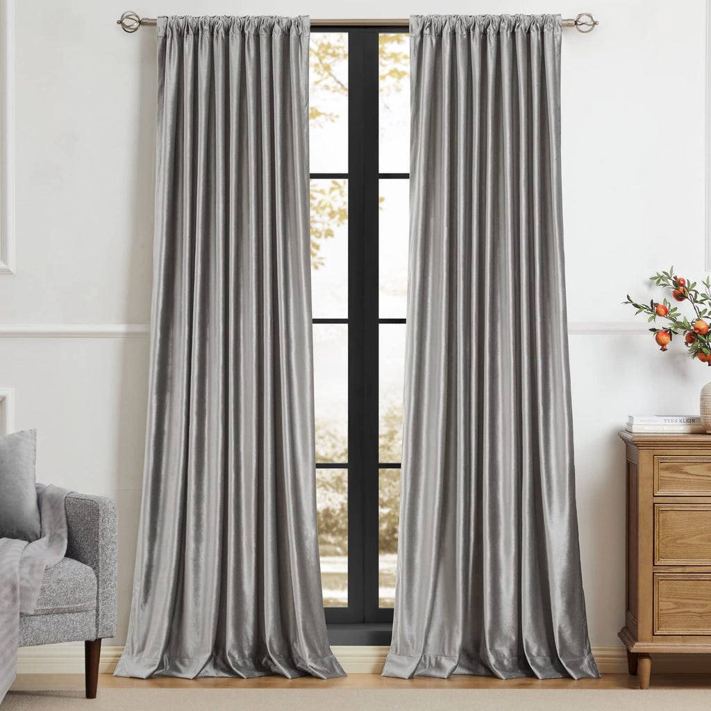 Silver Grey Curtains 108 inch, 2 Panels Drapes Blackout Rod Pocket Back Tab Window Treatment Room Darkening Thick
